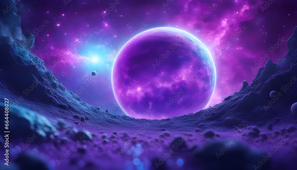 Obraz premium planet in space landscape with blue and violet colors