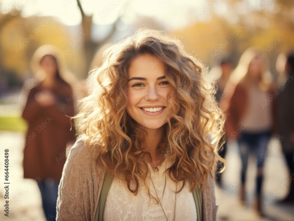 Obraz premium Young Woman With Friends In Background