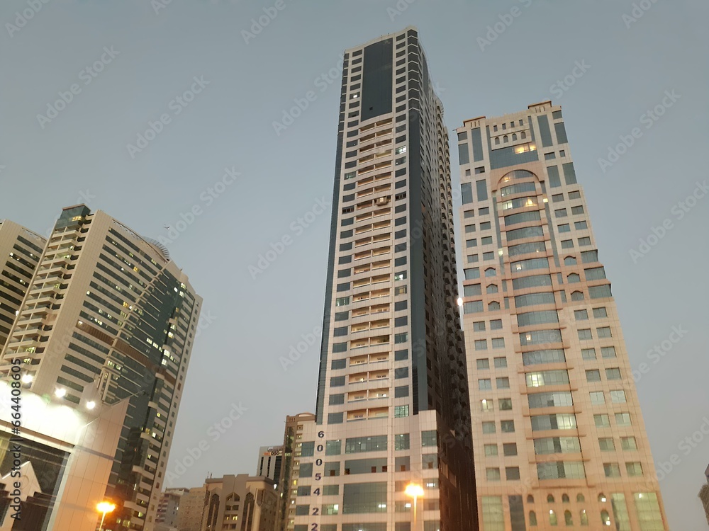 High Rise Building View Evening Time Sharjah