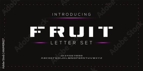 FRUIT special and original font letter design. modern tech vector logo typeface for company.