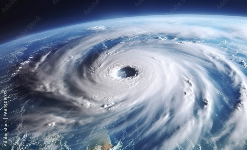 Super Typhoon, tropical storm, cyclone, tornado, over ocean. Weather background.