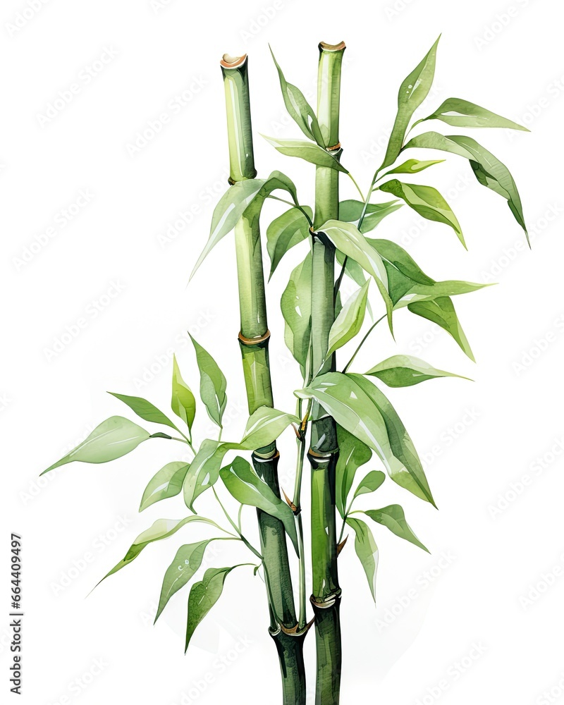 Fototapeta premium Watercolor bamboo clipart isolated on white background.