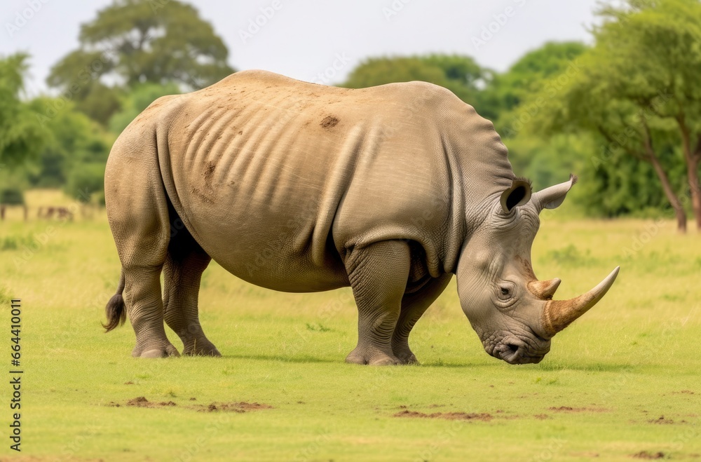 Obraz premium White Rhino grazing.