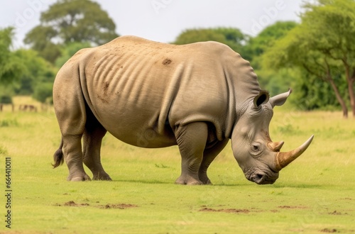 White Rhino grazing.