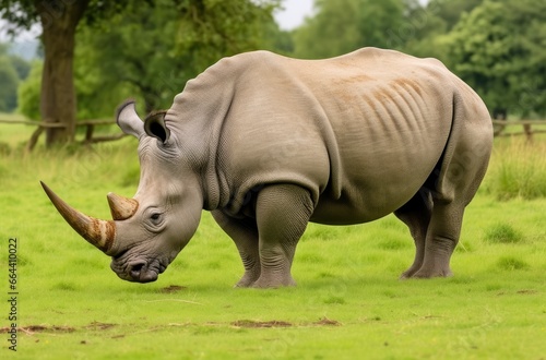 White Rhino grazing.