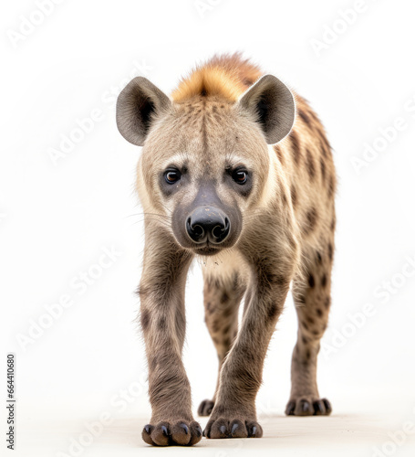 Spotted hyena, isolated on white background. Genus crocuta. Africa.