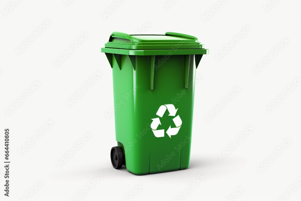 A green recycling dustbin isolated on a white background A green recycling dustbin isolated on a white background