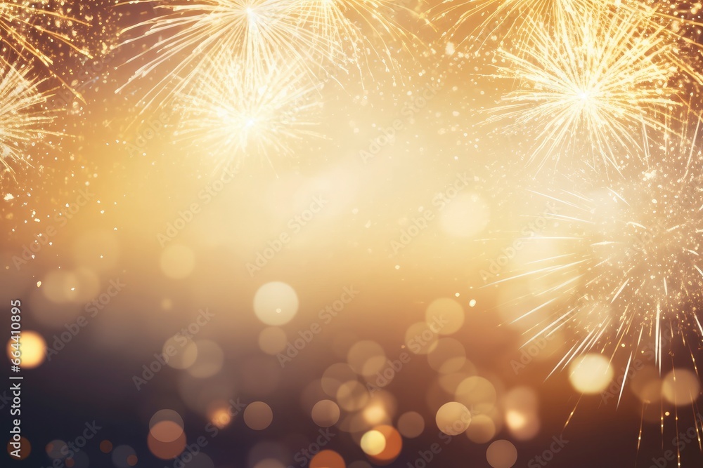 Fototapeta premium Gold Vintage Fireworks and bokeh on New Year's Eve and copy space.