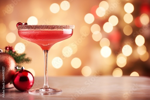 Margarita cocktail with Christmas decorations bokeh lights