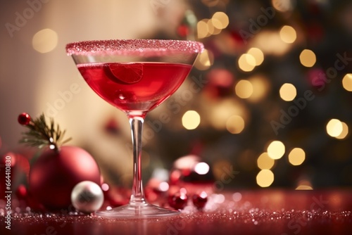 Margarita cocktail with Christmas decorations bokeh lights