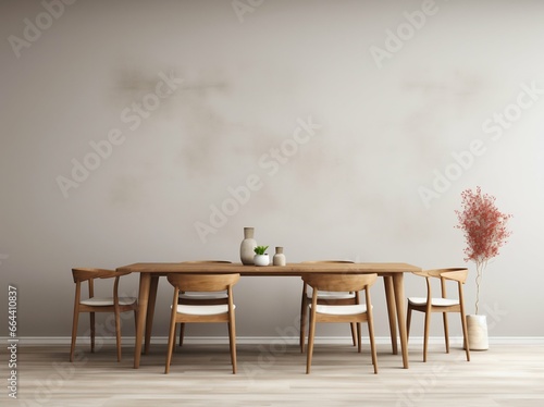 Minimalist Dining Space  Wooden Table  Chairs  and Soft Daylight Ambiance. Generative ai