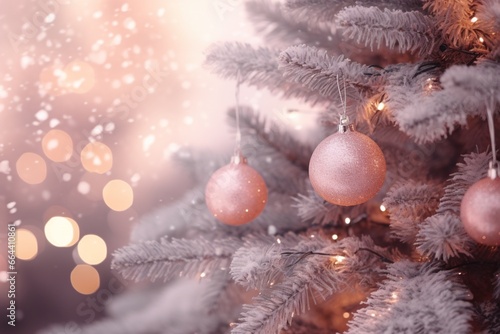 Christmas tree decorated card background pink colors