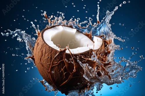 Coconut with water splash close ups