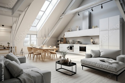 Scandinavian Studio: Minimalist Living Room with Integrated Kitchen. Generative ai