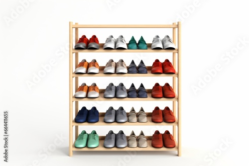 A wooden shoe shelf or shoe rack