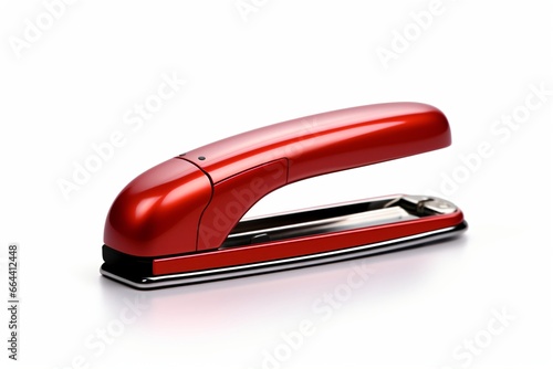 Red stapler isolated on a white background photo
