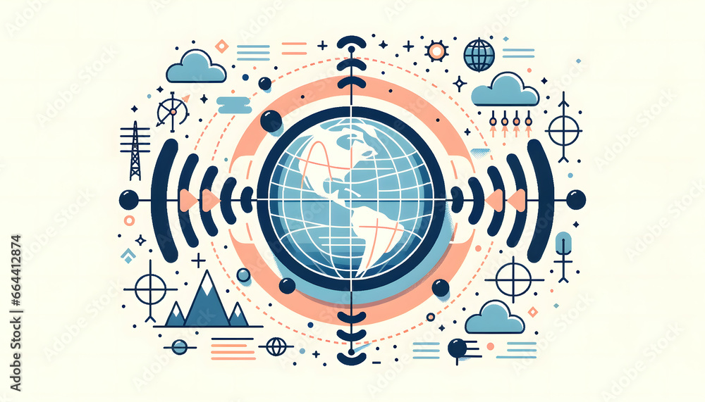 Obraz premium Flat Style Electromagnetic Waves Illustration. Generative AI.