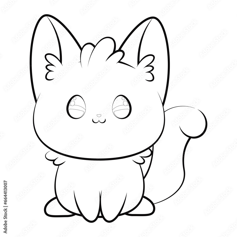 Naklejka premium Cute little kawaii kitten coloring page