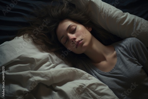close up portrait of tired young woman sleeping in bed © gankevstock