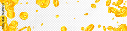Russian ruble coins falling. Scattered gold RUB