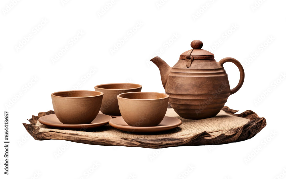 Crafted Pottery Tea Set on Transparent Background