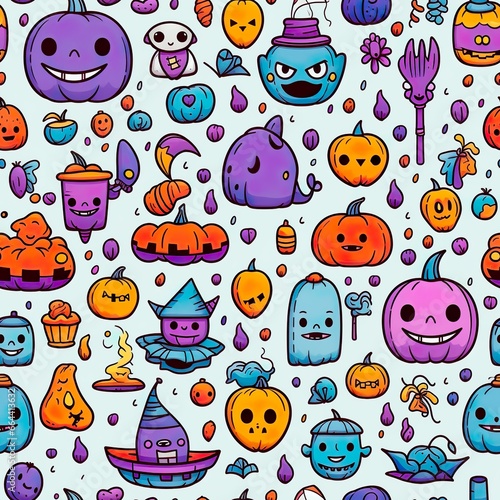 halloween pattern seamless,generative AI, cute,catoon style,colorful,playful