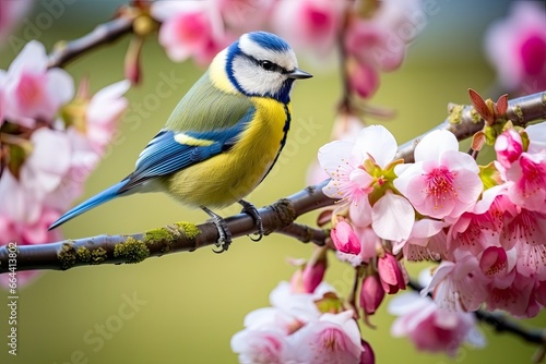 A Bluetit bird resting on the branch of a tree. © Dibos