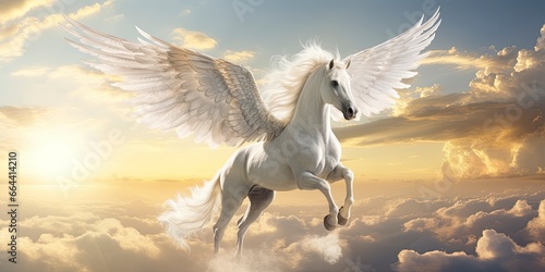 A white horse with wings.