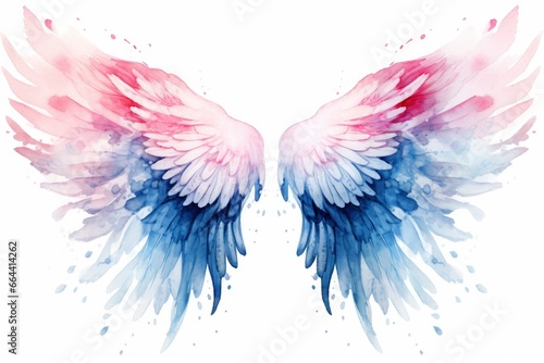 Beautiful magic watercolor blue pink wings. © Dibos