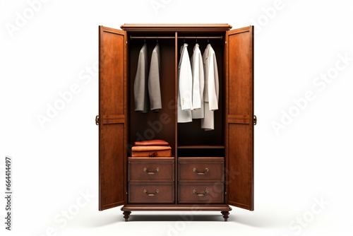 A wooden wardrobe isolated on a white background