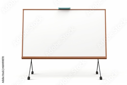 A blank whiteboard on an easel, isolated on a white background