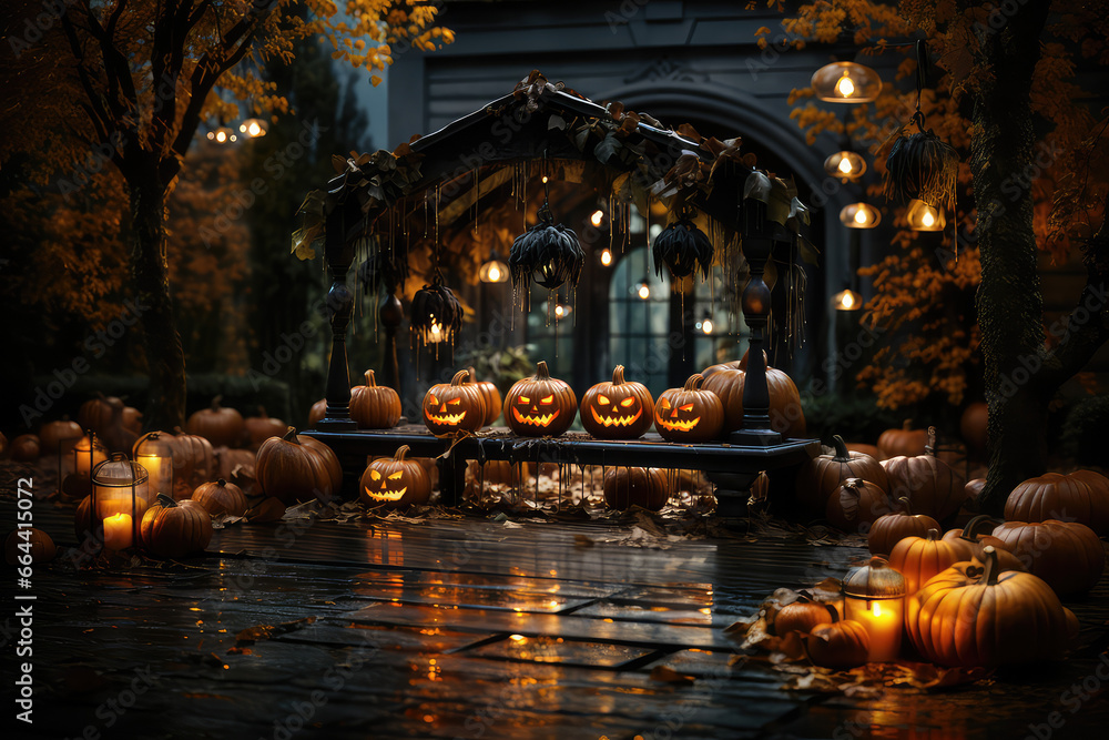 Fototapeta premium Halloween jack o' lantern outside on a path