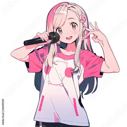 cute anime girl singing Karaoke