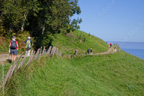 ZUMAIA, SPAIN, September 25, 2023 : Pilgrims on the way to Santiago de Compostella by Camino del Norte (North path) in Basque country. © Pierre-Jean DURIEU