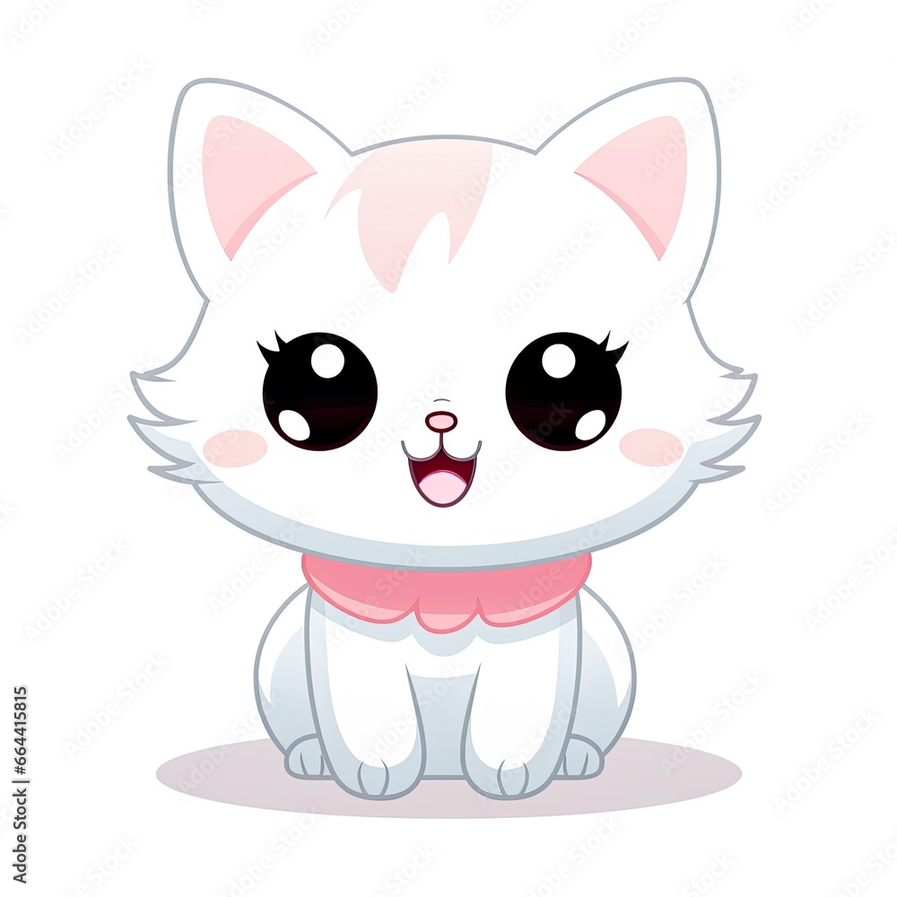 Fototapeta premium Cute Kawaii cat clipart icon white background.
