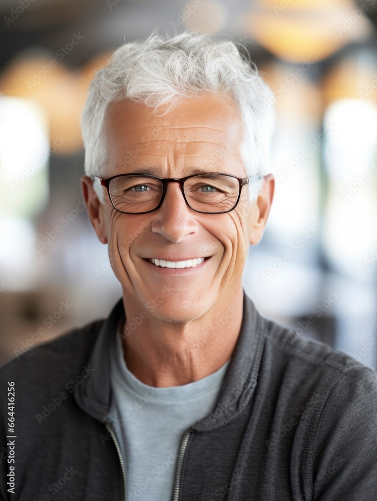 Portrait of smiling man with grey hair and glasses Portrait of smiling man with grey hair and glasses