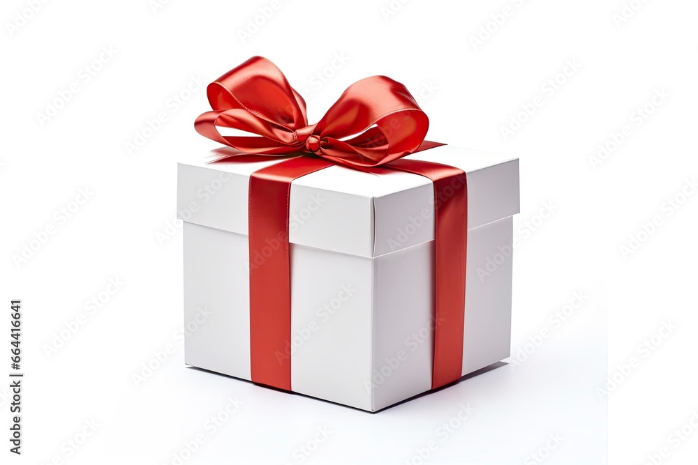 Obraz premium Gift box with red ribbon isolated on white background.