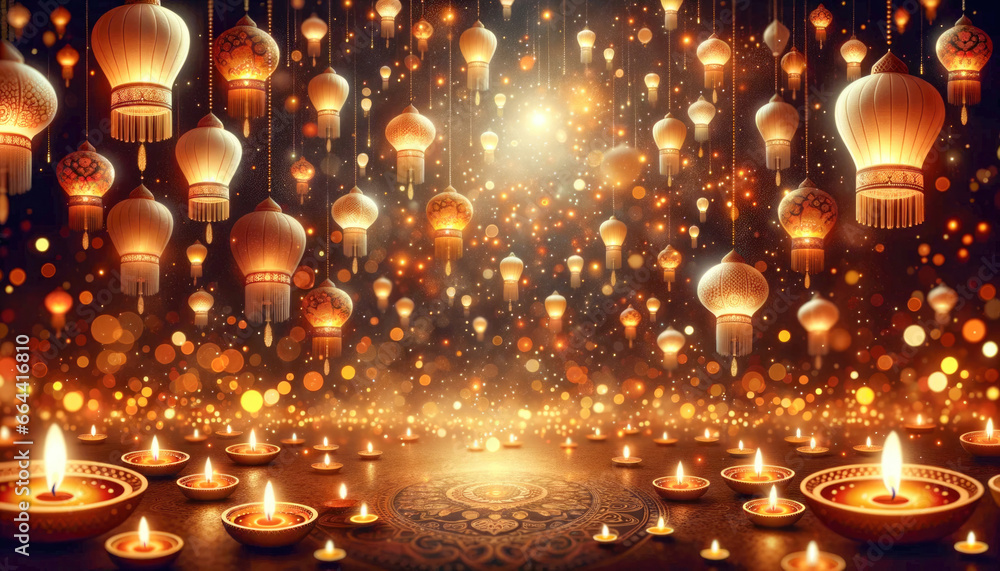 Countless Diwali lanterns ascending, casting a warm and luminous glow. Countless Diwali lanterns ascending, casting a warm and luminous glow.