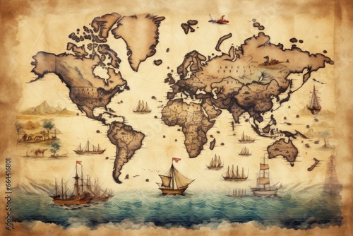 Great detailed illustration of the world map in vintage style. © Dibos