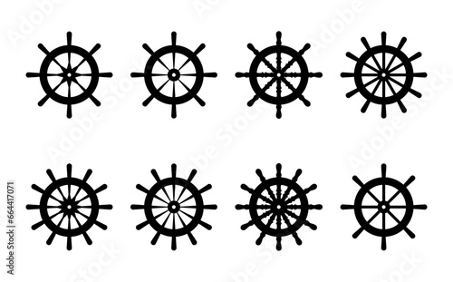 ship steering wheel logo icon set. the helm of a boat or ship. vector illustration isolated on white background.