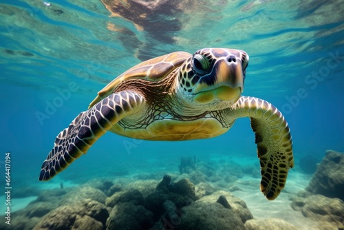 Green turtle at the seawater. © Dibos