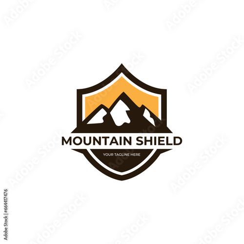 Shield mountain logo design simple vector isolated on white background