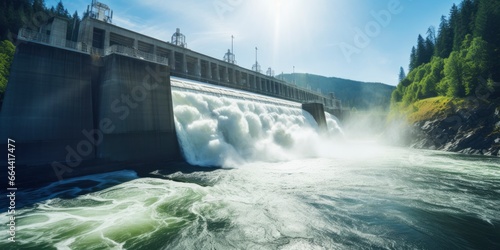 Hydroelectric dam generating green energy from flowing water.