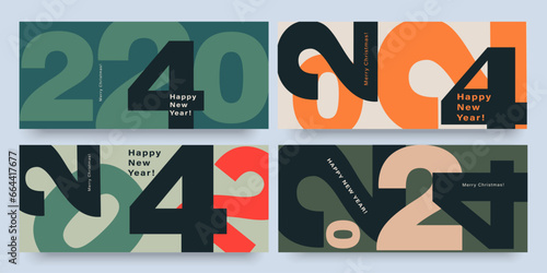 2024 Year. Happy New Year 2024 and Merry Christmas. Background Figure in the Green, Black, Red, Orange Colors. Abstract Vector Illustration for the New Year for Banner, Poster, Card.