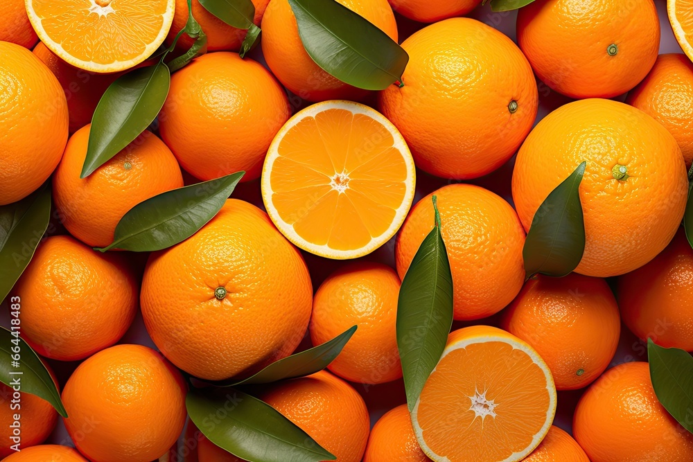 Freshly harvested oranges background. Vibrant citrus fruits. Healthy and juicy. Ripe organic orange. Close up of fresh mandarin. Tropical goodness. Half cut Freshly harvested oranges background. Vibrant citrus fruits. Healthy and juicy. Ripe organic orange. Close up of fresh mandarin. Tropical goodness. Half cut