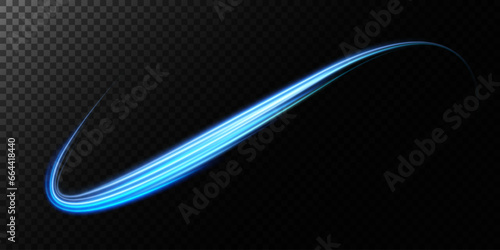  Abstract light lines of speed movement, blue colors. Light everyday glowing effect. semicircular wave, light trail curve swirl, optical fiber incandescent png. EPS10