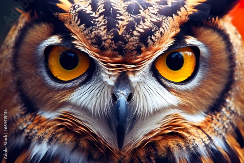 Owl headshot with closeup of face. © Dibos