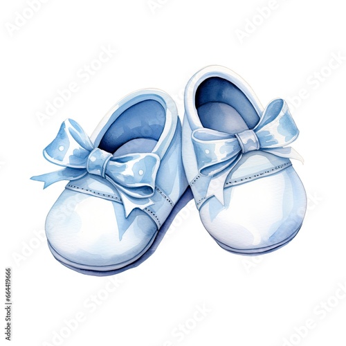 Watercolor newborn small shoes isolated white background.