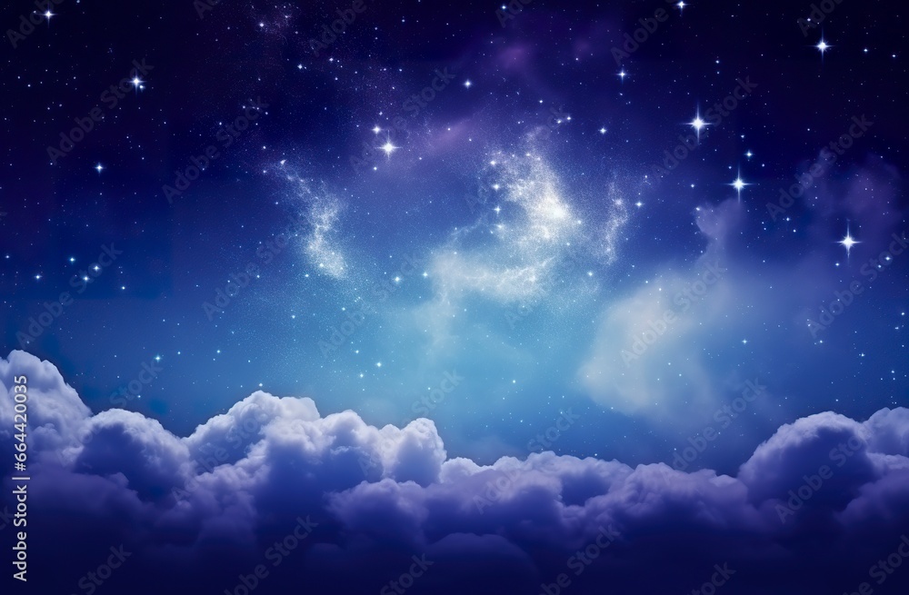 Space of night sky with clouds and stars.