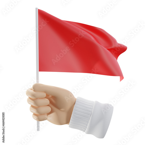 3d hand holds a red flag, 3d illustration